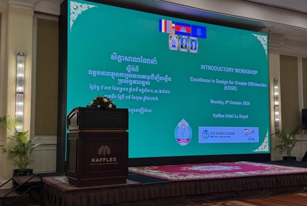 Speaker presenting at the EDGE Introductory Workshop in Phnom Penh, Cambodia.